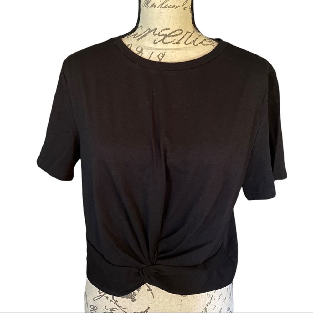 Black Ribbed Bottom Tie Front Cotton Blend Shirt Size XXL NEW